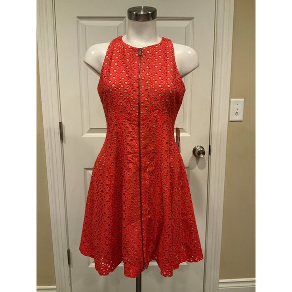 BCBG Max Azria Lipstick Red Guilianna Floral Eyelet Fit &Flare Dress, Size 4 - Picture 1 of 8
